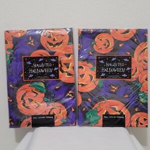 Elrene Haunted Halloween Tablecloths Bundle Vtg Vinyl Flannel Back 52x90 52x70